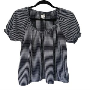 Madewell Navy & Gray Striped Scoop Neck Puff Sleeve Top Size Small